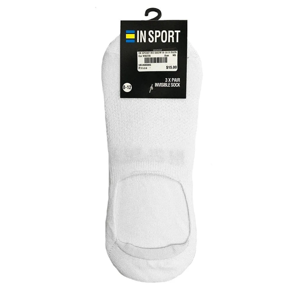 INSPORT UNISEX  NO SHOW 3 PACK WHITE SOCKS